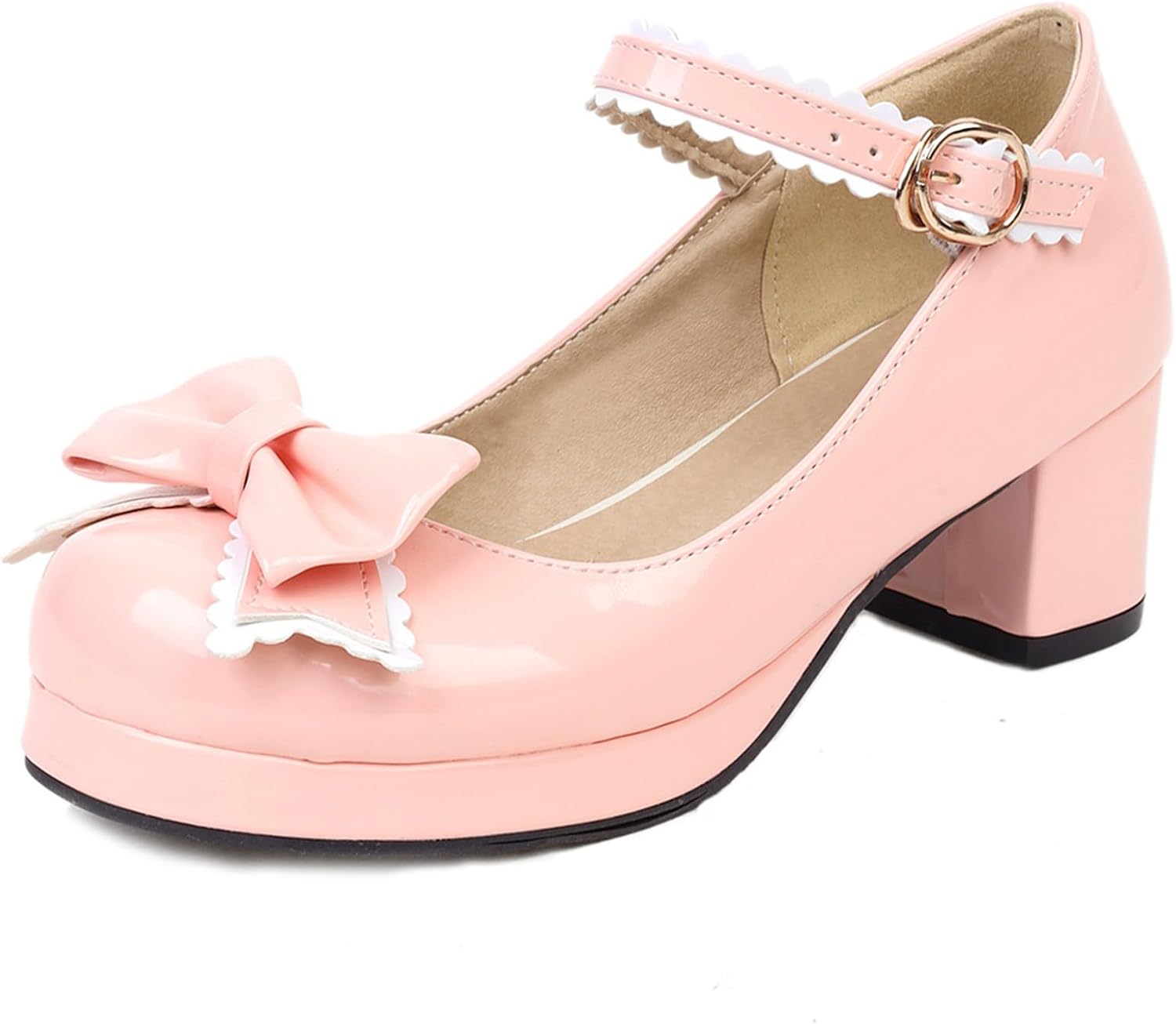 Pumps Eleganti Scarpe Mary Jane Con Tacco A Blocco E Fiocco - Punta Rotonda, Fibbia, Tacco 7cm, Taglie 33-46 Scarpe Donna Mary Jane