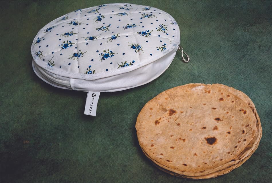 Wrapzy - Floral Print Round Roti Cover with Zip - Roti Cover Set - Roti Cover for Cassrole - Disk Chapati Tortilla Covers - Pack of 2 2