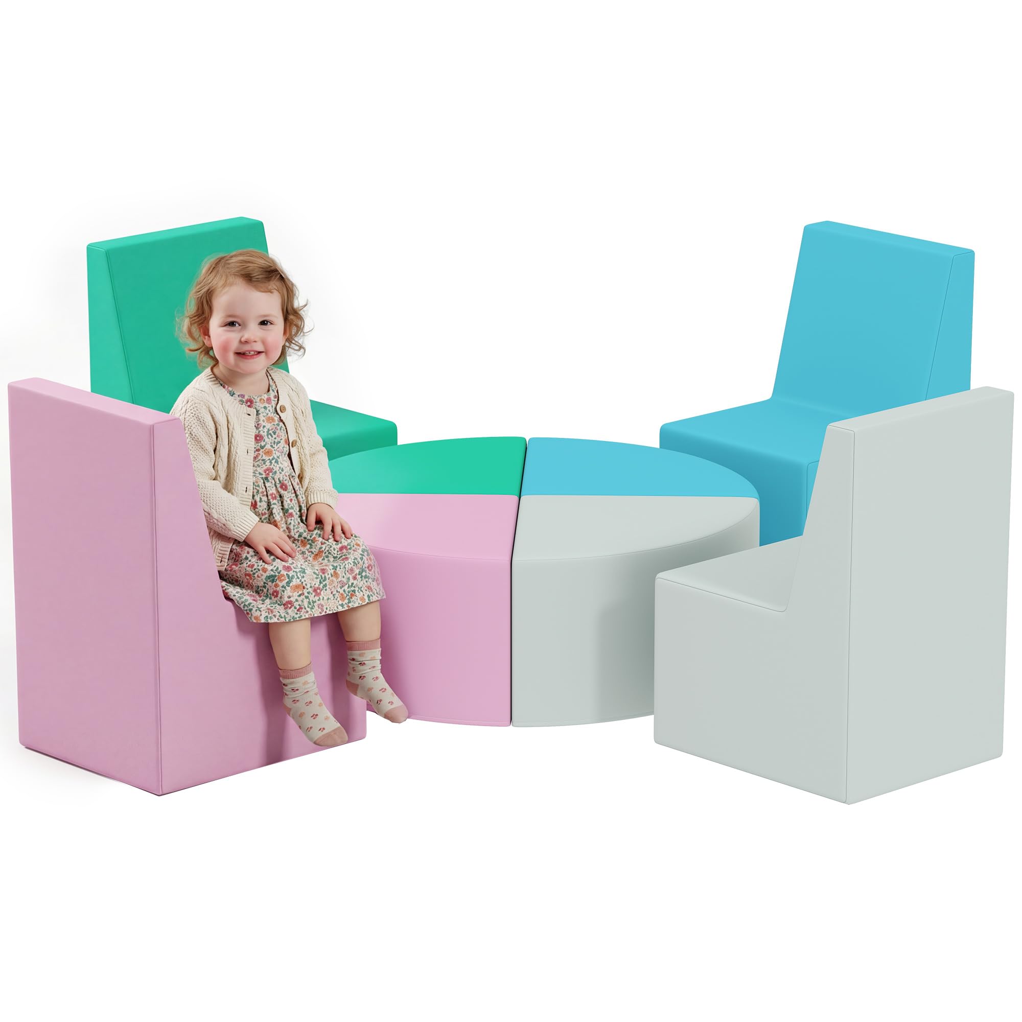 AIYAPLAY 8 TLG. Schaumstoff Bausteine für Baby & Kleinkinder Mehrfarbig | Kinder Softbausteine, mit Tisch- und Stuhldesign, Klettern Bauklötze, Weiche Schaumstoffbausteine aus PU, Riesenbausteine