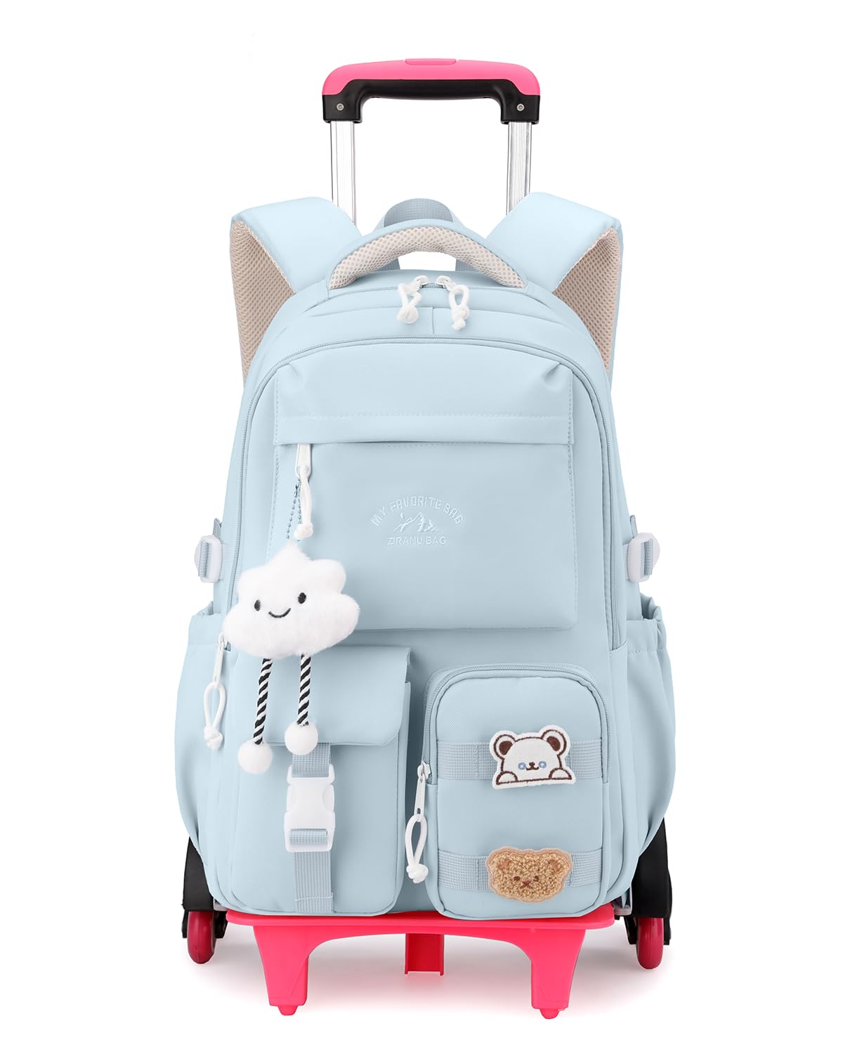 Tanou Zaino Trolley Scuola Elementare e Media | Zaini con Ruote da 30L per Ragazze Adolescenti, Zaino Rotelle Bambina Staccabile da Viaggio, Blu
