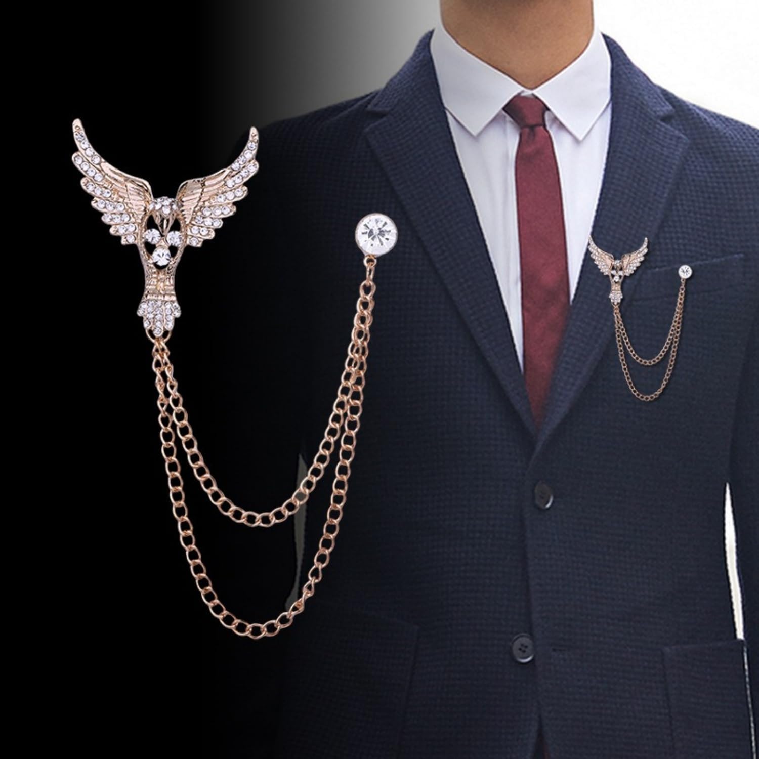 Vintage Men's Brooch, Eagle Animal Chain brooch,Suit Pin Badge Hanging Chains Collar Brooches,Husband Boyfriend Valentine's Day Anniversary Birthday Gift