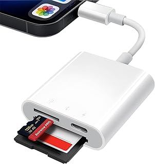 Kristen SD Card Reader for iPhone, Square Card Reader Memory Card Adapter Micro Card Reader 2 in 1 Plug and Play Trail Camera Viewer with Dual Slot,Camera Accessories No Need App, White