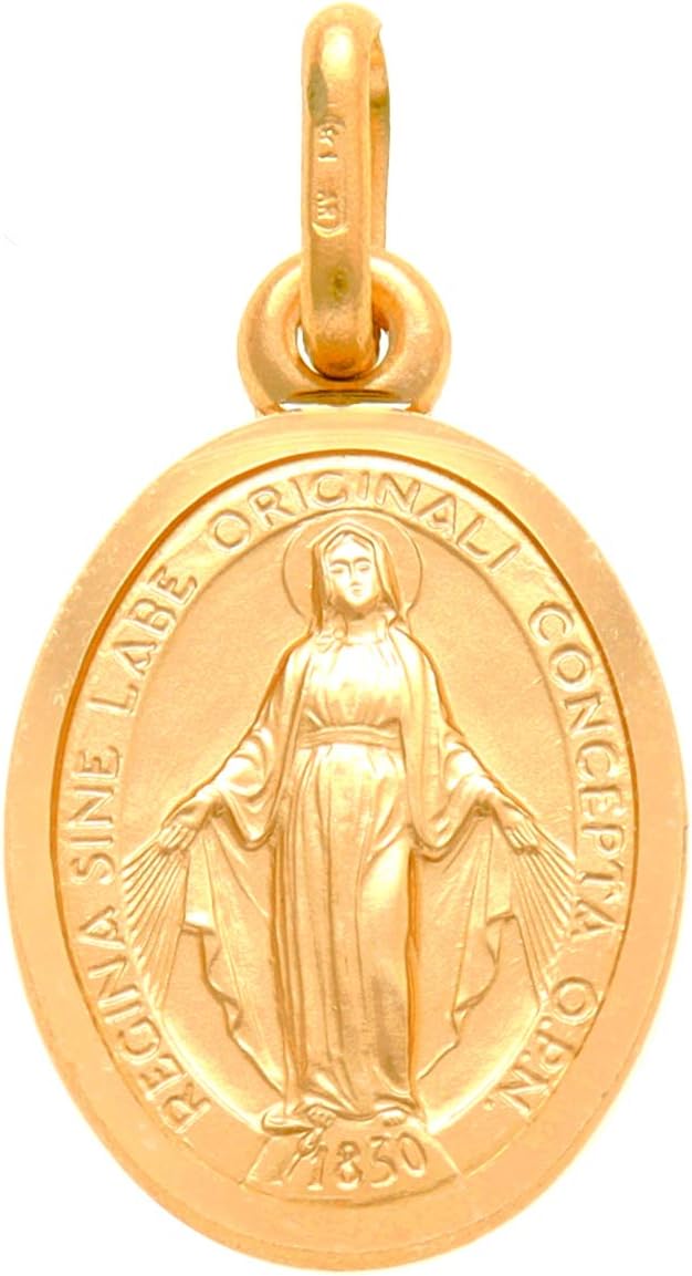 Alexander CastleChild's Small Solid 9ct Gold Miraculous Medal Catholic Pendant - 12mm x 9mm Miraculous Medal PENDANT ONLY with Jewellery Gift Box