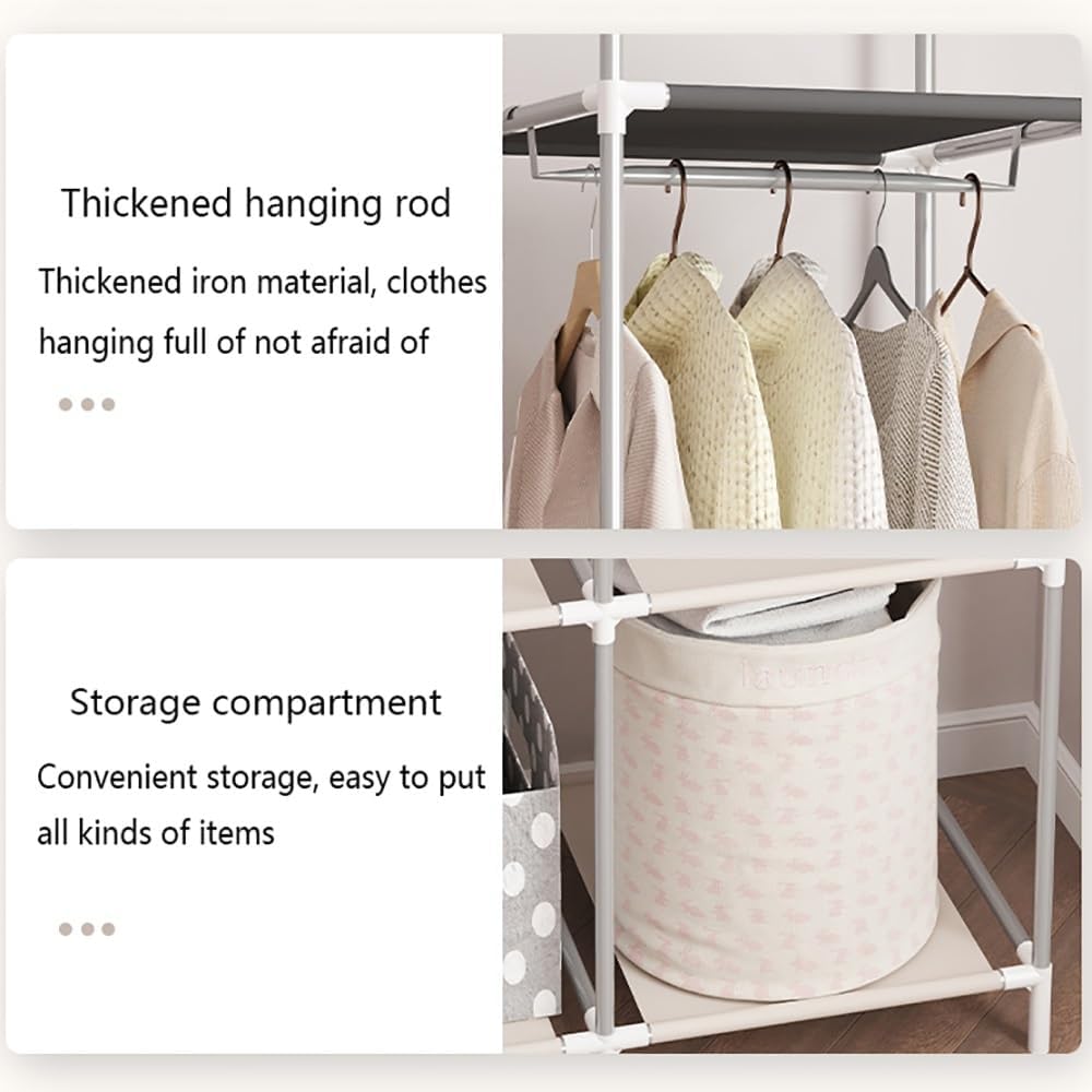 Portable Closet, Simple Multilayer Dustproof Non-Woven Fabric Wardrobe Closet, 3 Hanging Rods, 4 Shelves, Clothes Storage Organizer for Bedroom, Living Room (Color : Purple)