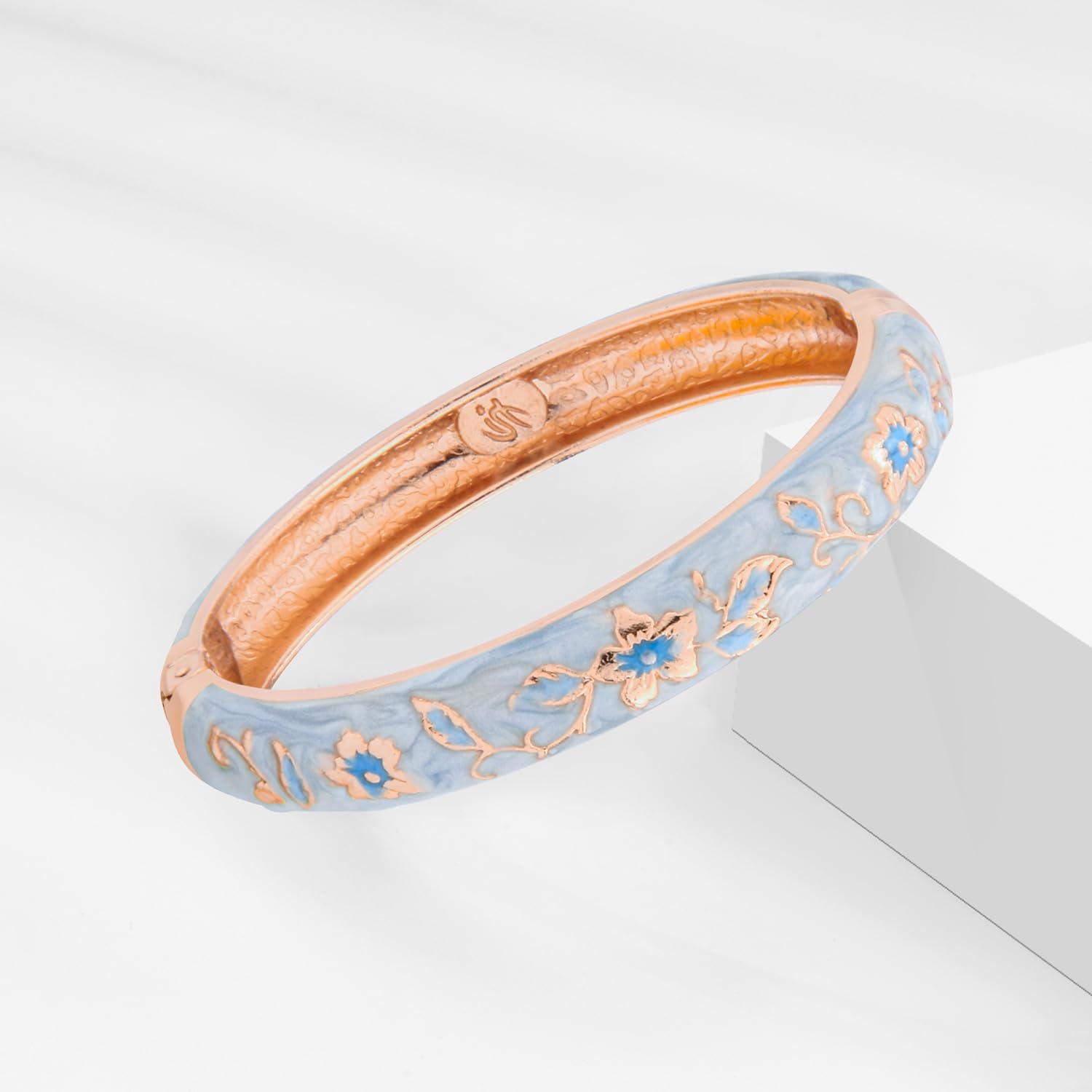UJOY Vintage Cloisonne Bracelets Cuff Metal Bangles Indian Flower Pink Enameled Jewelry Box for Women - Image 7