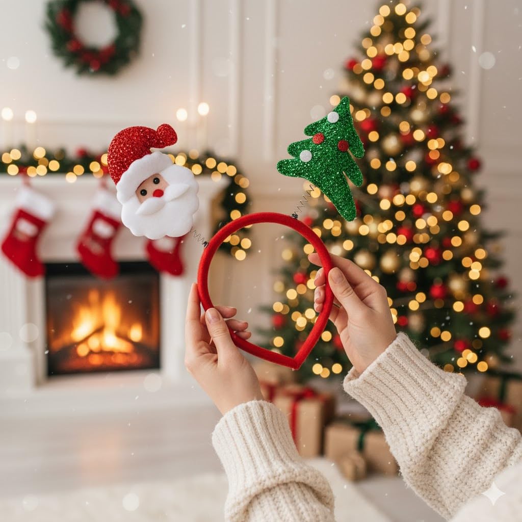 eCraftIndia Christmas Headband Glitter Santa Claus Xmas Tree Design Hair Band | Hairband for Party Birthday | Gift for Children Girls | Christmas Decorations Items