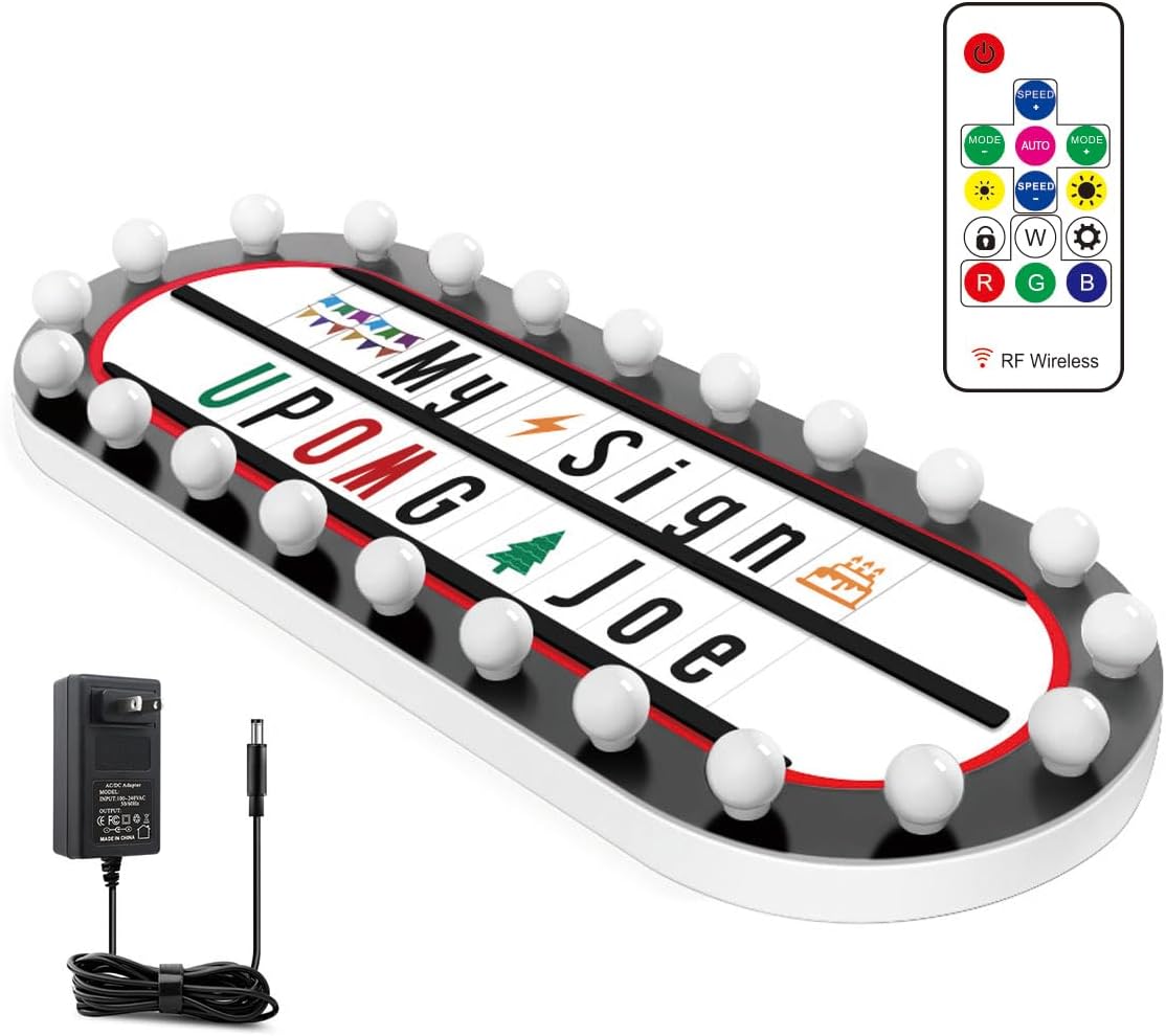 Sanlwenaq Cinematic Lightbox With Marquee Bulbbe Around ,Marquee sign Advertisement Board Multi Lighting Modes for Store Shop Bar Windows Home Party Decor with Remote Control and Adaptor, Large size (23.6"L X9"W)