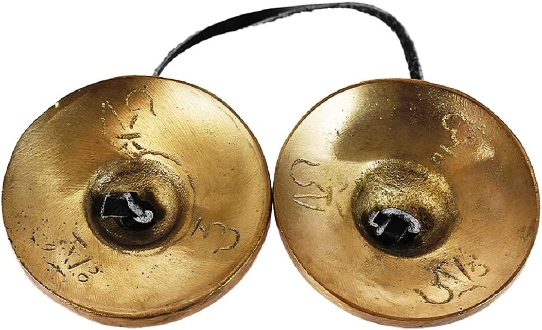 Numeroastro Brass Tingsha Bell with Lucky Symbols for Meditation (Tibetan Cymbals) (7.5 Cms Approx) (1 Pc)