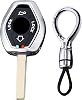 Keyless Remote Key Fob Cover with Keychain Compatible with BMW E38 E39 E46 E53 E60 E63 E61 E64 E83 E85 E86 M5 325i X3 X5 Z3 Z4 3 5 7 Series Key Shell Case Car Accessories-Short Chain Silver