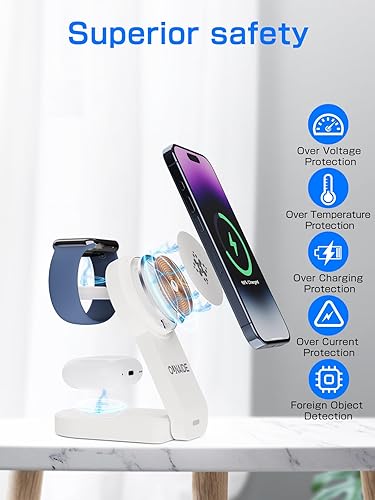Miniatura 8 de Estación de carga inalámbrica 3 en 1 para Apple Cargador inalámbrico de 18 W, cargador inalámbrico blanco, estación de carga de iPhone para iPhone