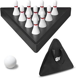 Shuffleboard Bowling Pin Set,Shuffleboard Table Bowling Pin Set Include 10 Pcs Hardwood Bowling Pins,Durable Triangular Pinsetter Resin Bowling Ball & Carrying Bag, Fun for Shuffleboard Games(white)