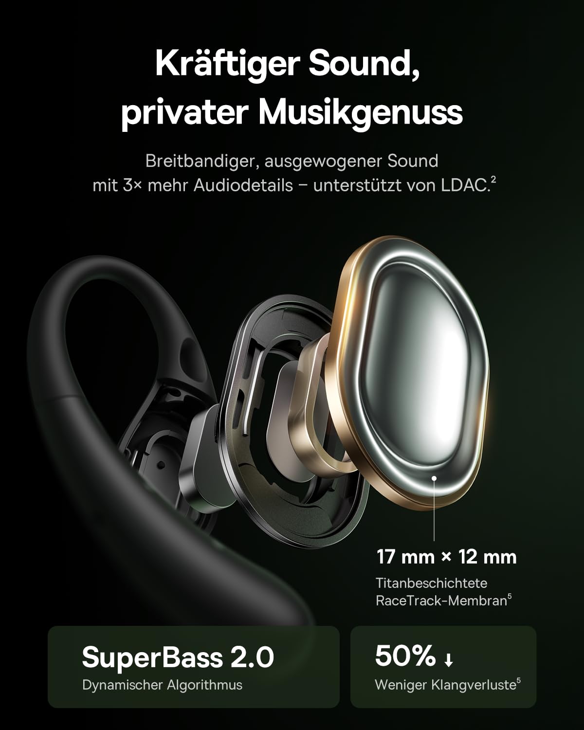 Baseus Eli Sport2 Open Ear Kopfhörer, Open Ear Headphones Sport mit S-Komfortkurve, 45H Playtime, SuperBass 2.0, IPX7, Bluetooth 6.0, 4-Mic KI-klare Anrufe, Sportkopfhörer für Fitness Laufen