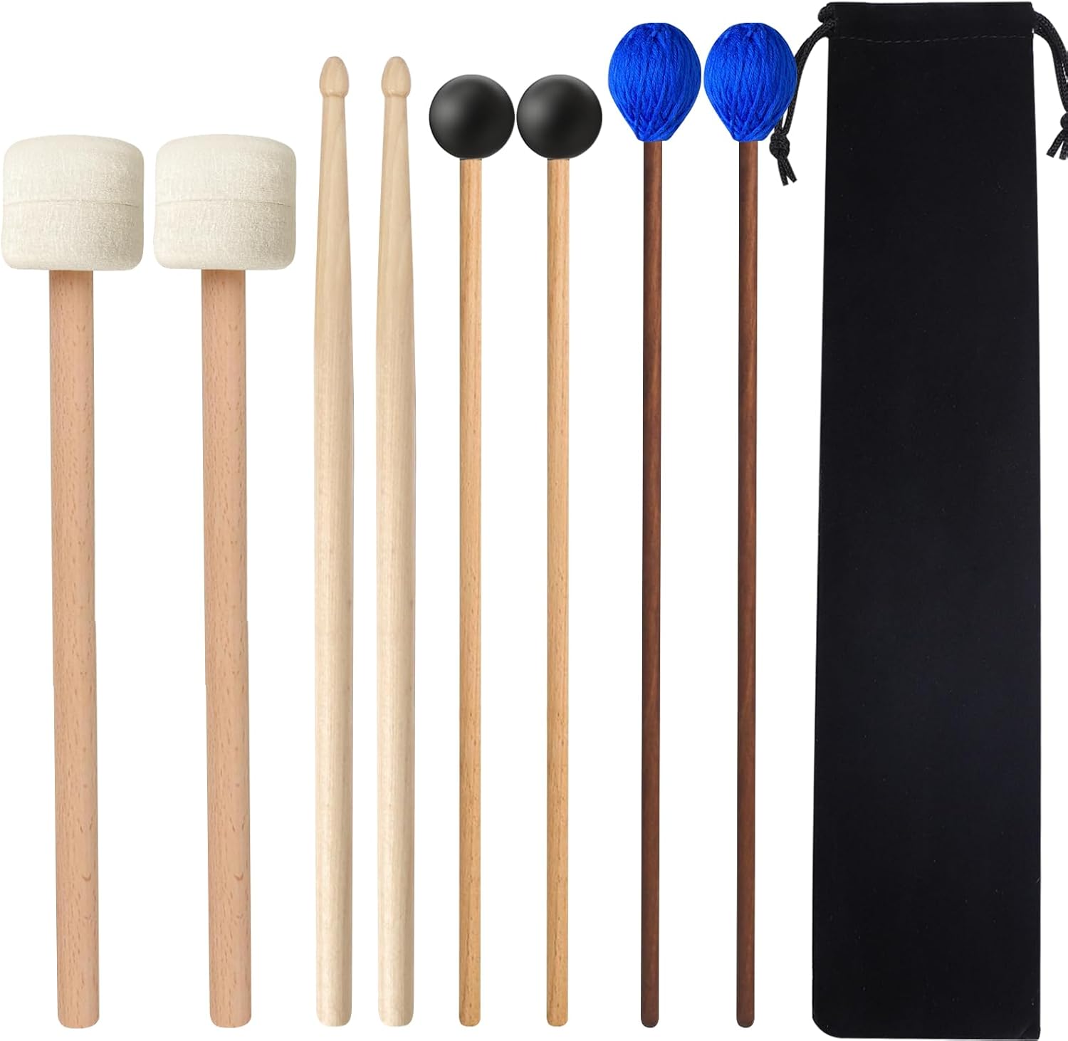 Marimba Mallets,4 Pairs (Felt, Rubber, Marimba, 5A) Drum Mallets Kit, Percussion Instrument Beginner Accessories for Bass Drum,Steel Drum,Cymbals,Glockenspiel
