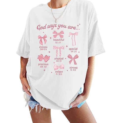 Cayxatiu Christian Bow Shirts for Women Oversized God Shirt Bible