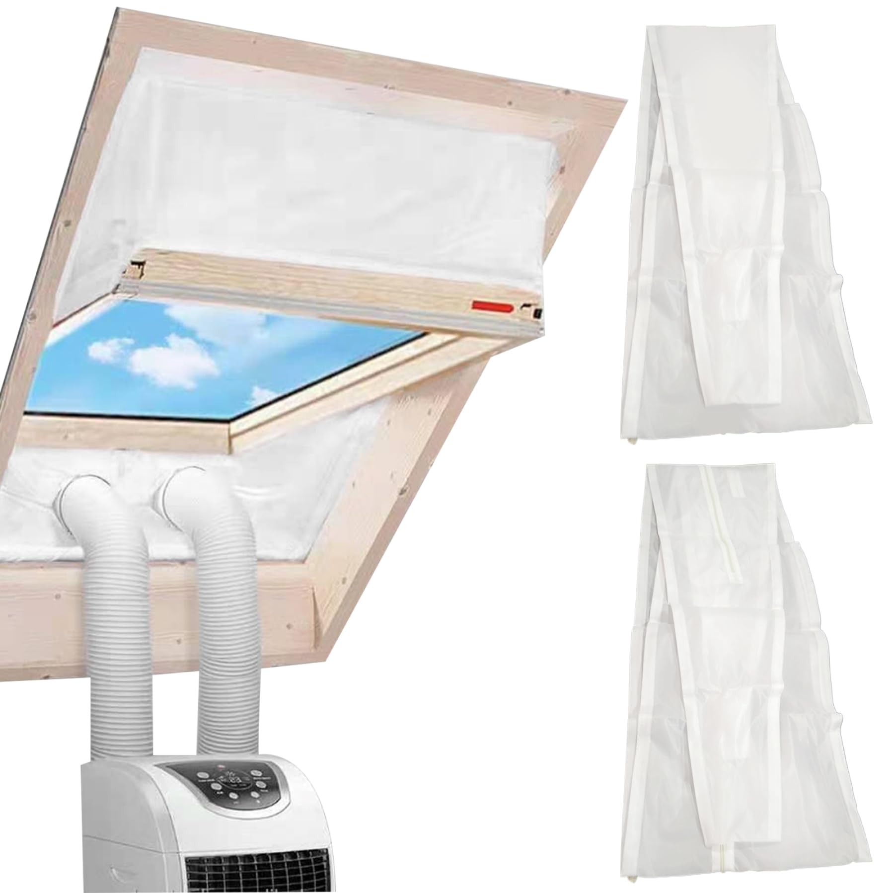 Peosaard Portable Air Conditioner Window Kit 90.6in Windproof Portable AC Window Seals Waterproof Zipper Opening Fastening Tape Portable AC Window Vent Kit, Large, Air Conditioner Window Seals