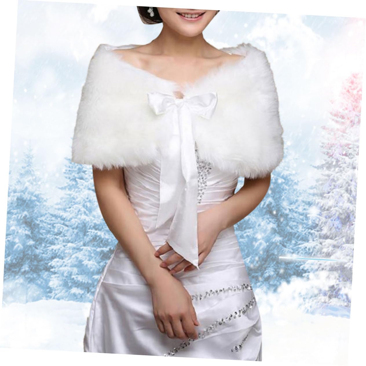 2piezas Chal De Novia Elegante y Cálido Para Invierno Estola De Para Ceremonias y Fiestas