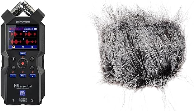 Zoom WSU-1 H4essential Handy Recorder, Black, 32-bit Float, 4-Track Specifications, Time Code, Podcast, Musical Instrument Play, ASMR, Interview, Accessibility Function + Hairy Windscreen