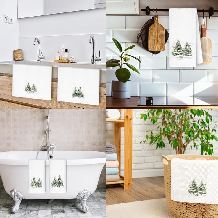 Christmas Tree Kitchen Towels, Christmas Bauble Tree Snowflake Dish Tea Towels for Kitchen Decor, Xmas Winter Holiday Decorative Hand Towel Bathroom Decor, 16x24 Inch Set of 2 - Image 3