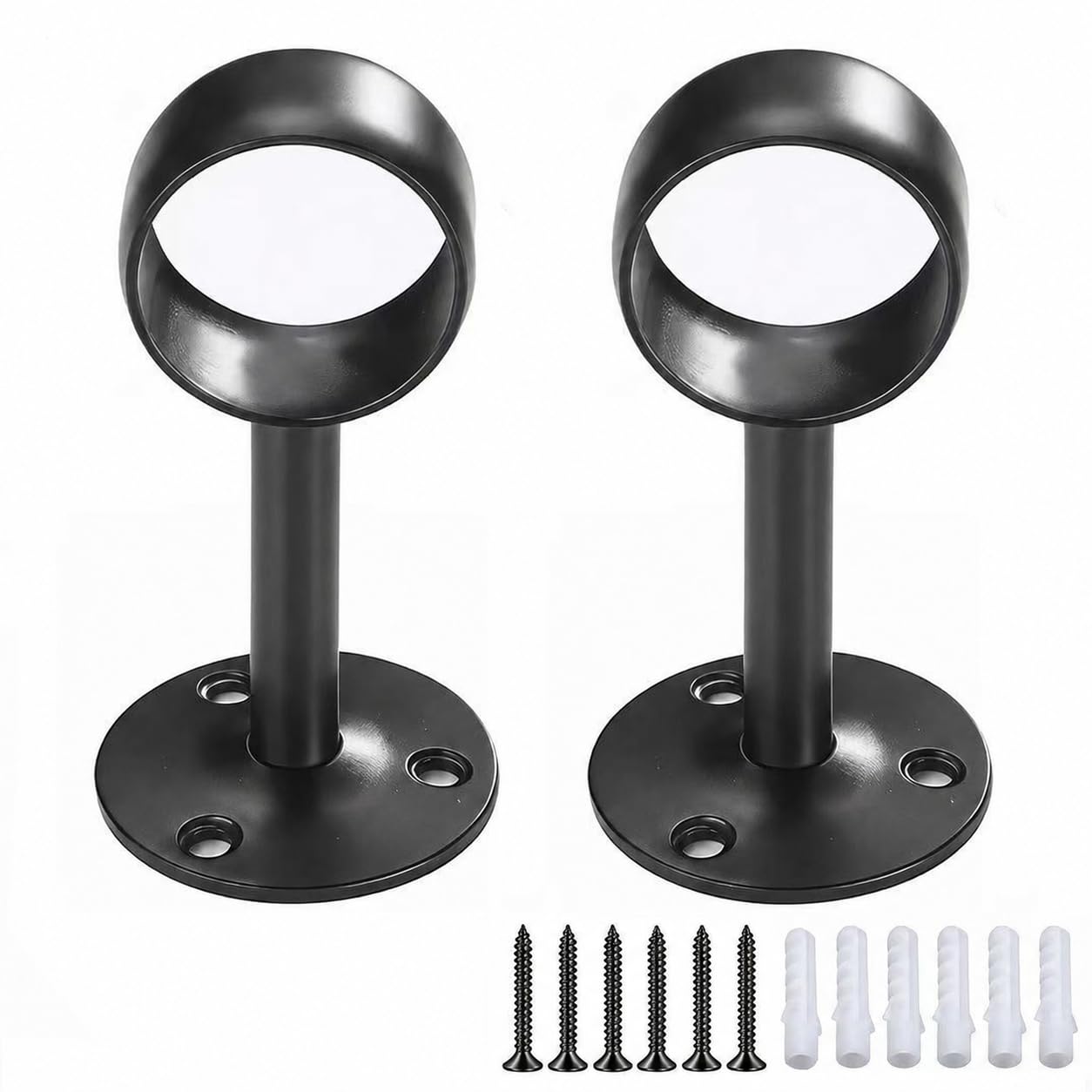 Fortunix Curtain Pole Brackets, 32 mm Ceiling Mount Heavy Duty Rails Holder Bracket 2 Pcs, Stainless Steel, Matte Black, Closet Wardrobe Bathroom Living Room Divider Rod Holders, Flange Support — image 1