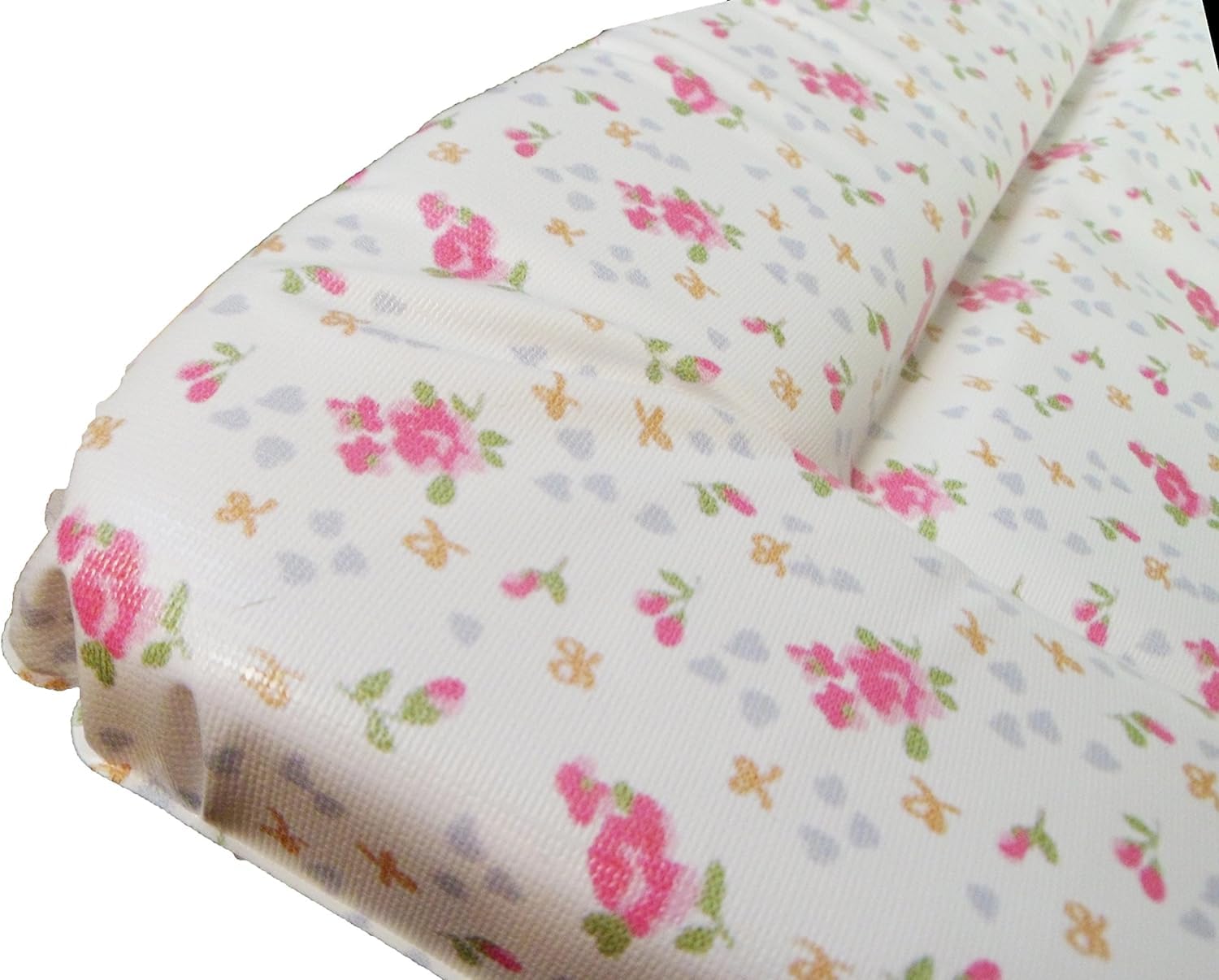 KATY Deluxe Baby Mädchen Wickelunterlage Wasserdicht mit erhöhten Kanten Vintage Rosen Design Creme und Rosa