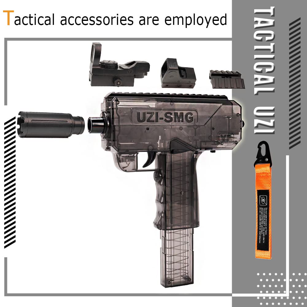LANBABA UZI Toy Gun w/ 2 Mags 48 Airsoft Foam Darts for Nerf Guns Automatic Machine Gun Electric