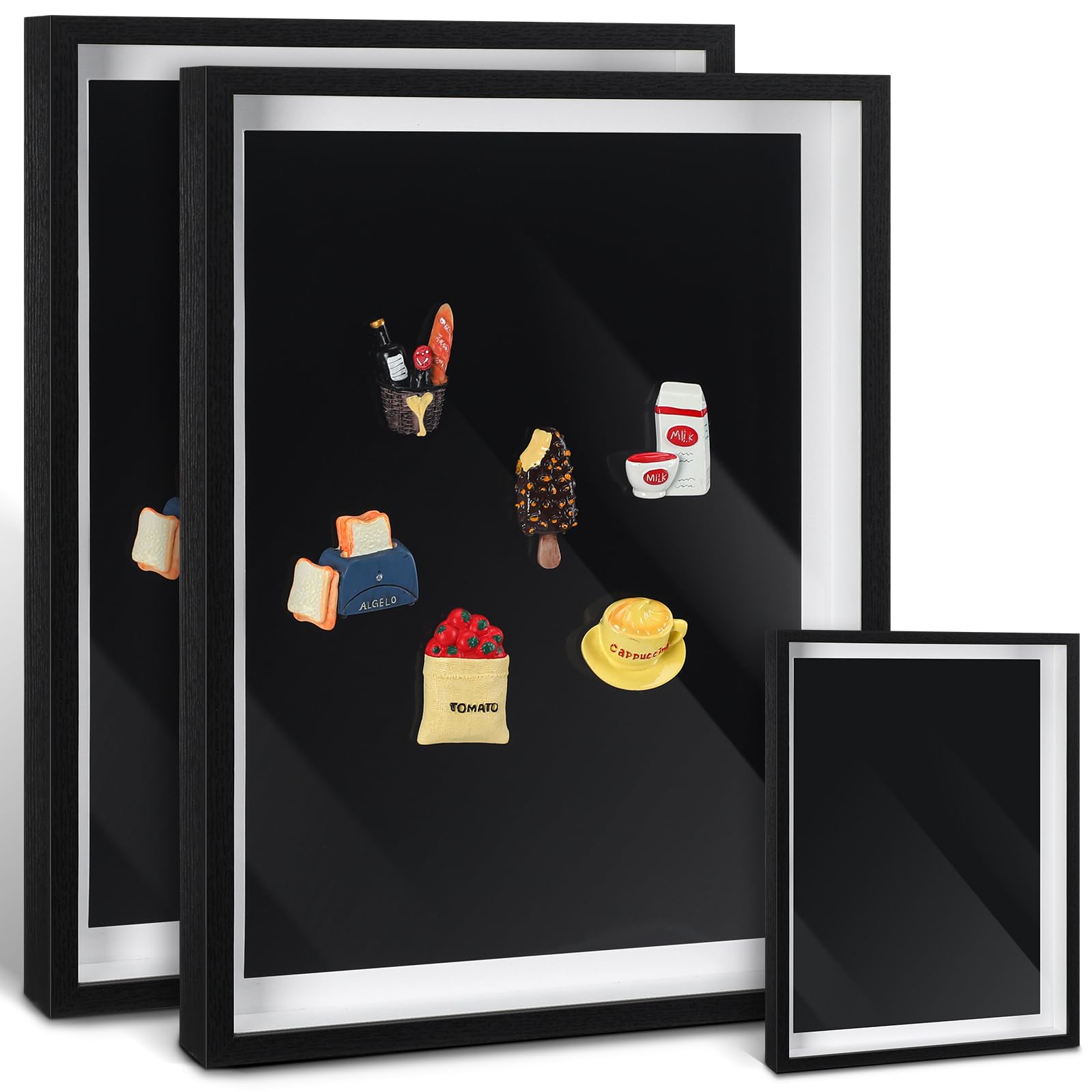 Vicenpal Large Souvenir Magnet Display Case 16" x 12" Souvenir Fridge Magnets Collection Display Board Removable Magnetic Frame Dust Proof Magnetic Case for Wall Tabletop Refrigerator(2 Pcs,Black)