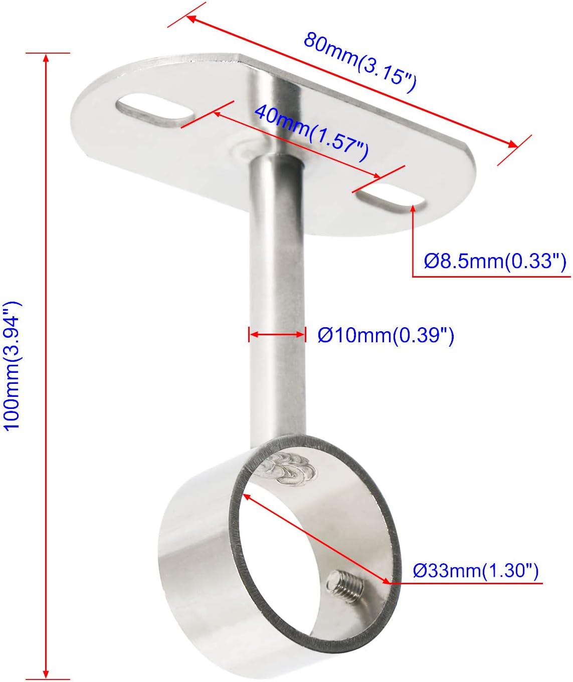 4Pcs ID32mm(1-1/4"), L100mm, Clothes Rail mounting Bracket, Shower Curtain Closet tie Rod Support Frame, Curtain Rod Flange Socket, Suitable for Ceiling or Wall mounting