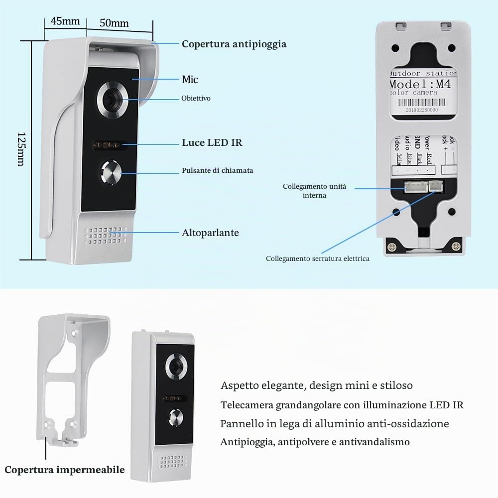 Videocitofono Cablato 7 pollici Vdeo Campanello Porta Kit Supporto sblocco Monitoraggio per villa Casa Ufficio Appartamento