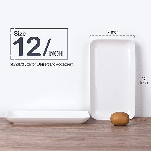 Miniatura 2 de DELLING Juego de 3 platos grandes para servir rectangulares de 12 pulgadas, color blanco, platos para ensaladas, bandejas grandes para servir carne,