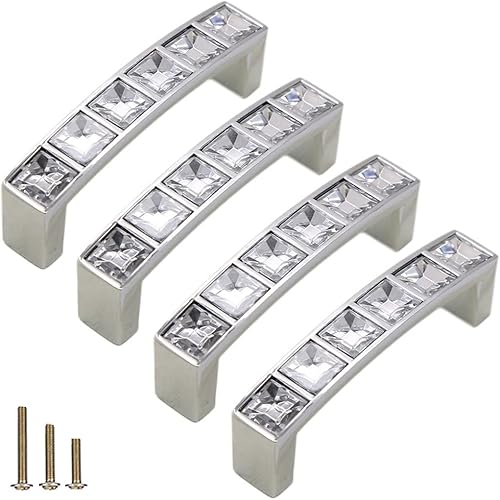 Miniatura 10 de Paquete de 10 tiradores de cristal con diamantes de imitación en forma de U, tiradores modernos y brillantes para cajones de aparador (centros de