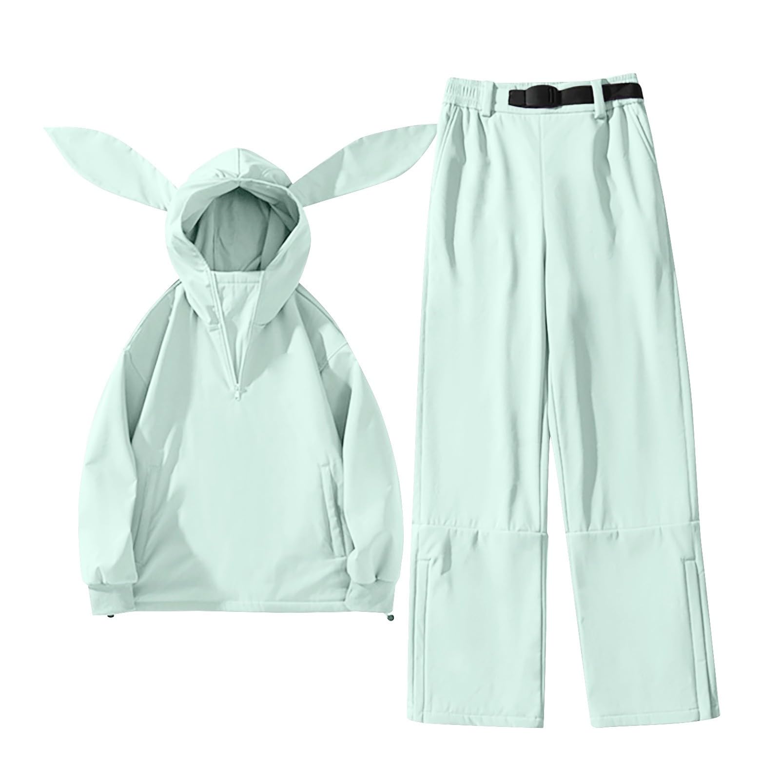 Generisch Coppia di giacche da sci e pantaloni in tinta unita con cappuccio in pile polare spesso, due pezzi per e