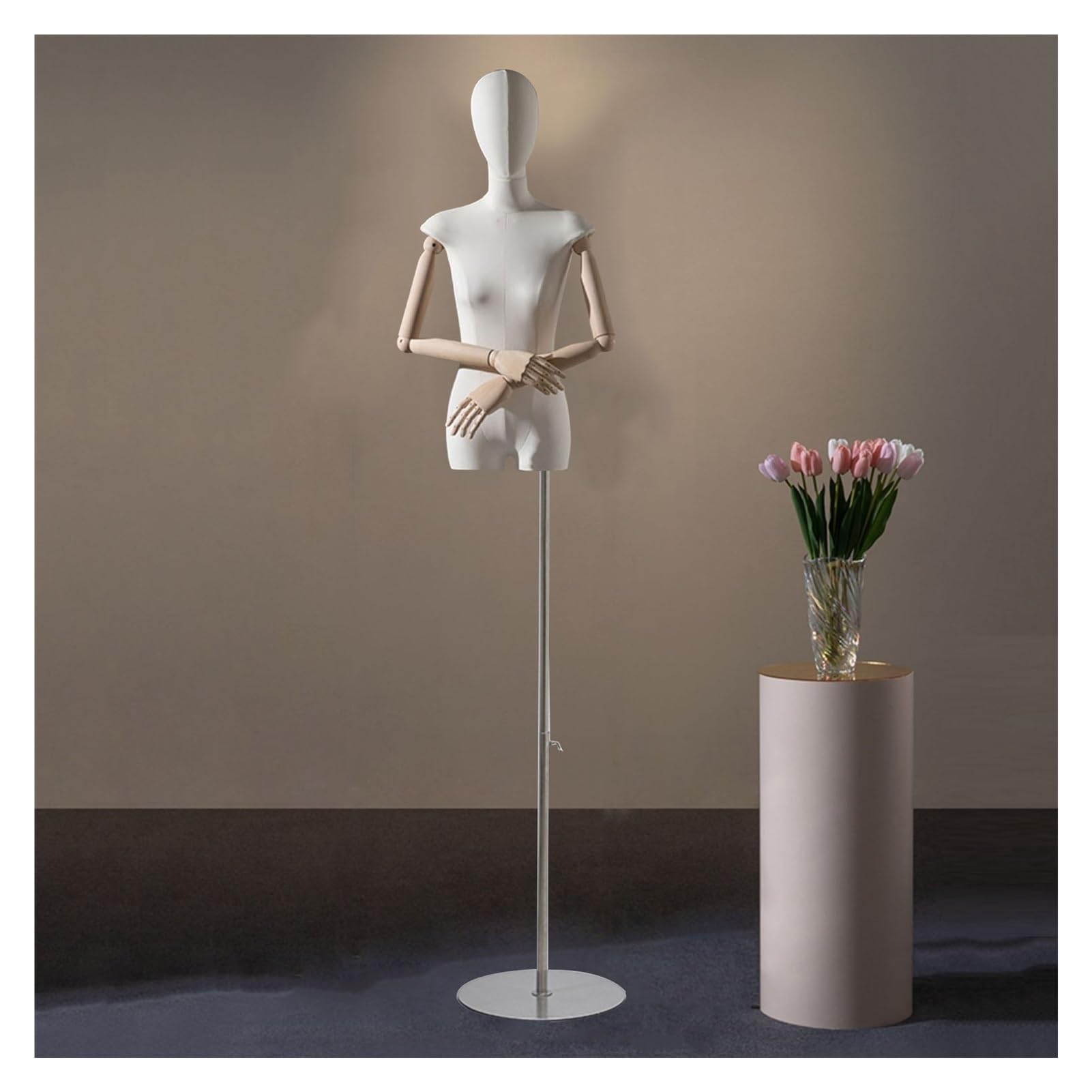 ITOSUI Adjustable Female Mannequin Torso with Head & Wooden Arms - 56-80 Inch Dress Form Display Stand for Clothing, Jewelry, Sewing, Retail Showcases, Fashion Display
