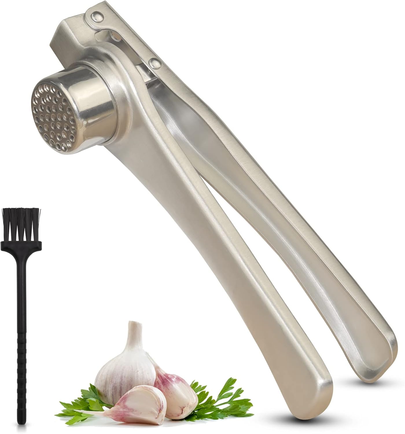 Garlic Press Stainless Steel, Heavy Duty Garlic Mincer, Easy to Clean, Professional Garlic Crusher, Easy to Use, Upgraded Garlic Smasher, Dishwasher Safe