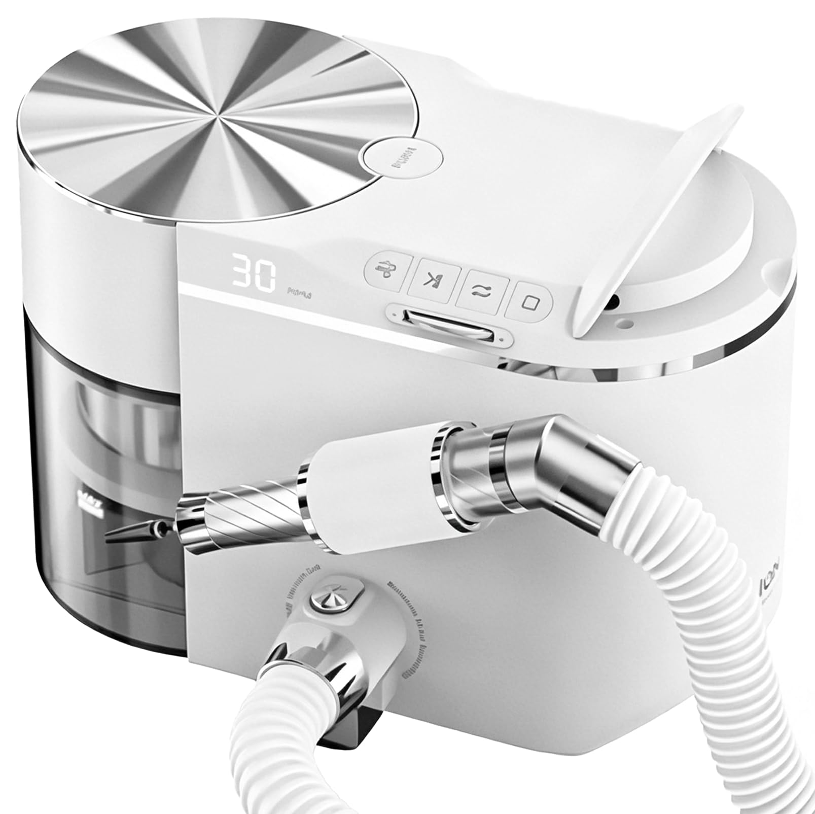 Trapano per Unghie Professionale con aspirabriciole da 200 W, con Motore brushless da 30000 Giri/min, aspirazione Regolabile, Facile da Pulire, per Uso in Salone e a casa White