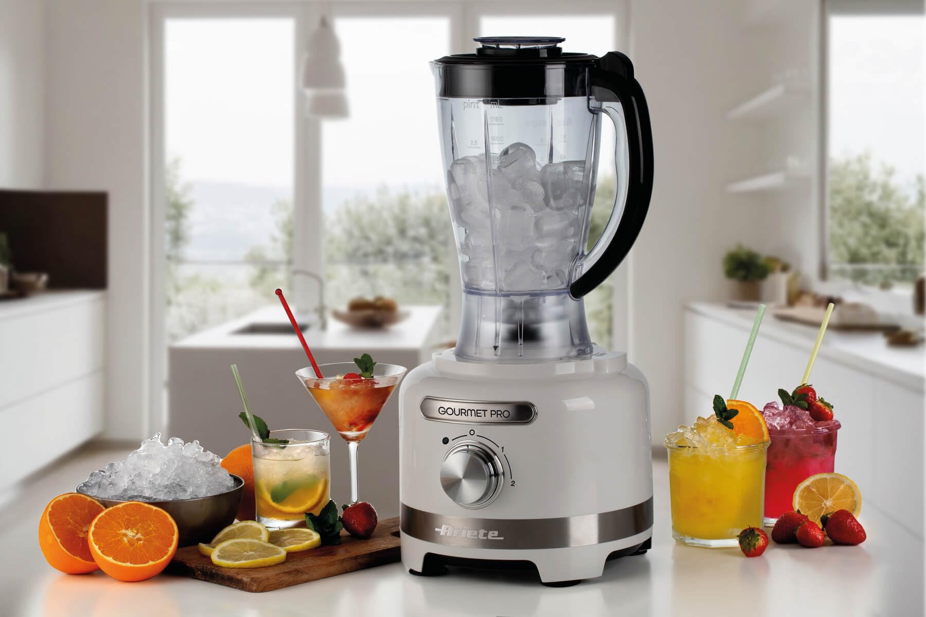 Ariete 1782 Gourmet Pro Moderna, robot kuchenny, rozdrabniacz 3 l, 2 prędkości + puls, zestaw ostrzy + tarcza ze stali nierdzewnej, akcesorium do wyciskarki do cytrusów, biały