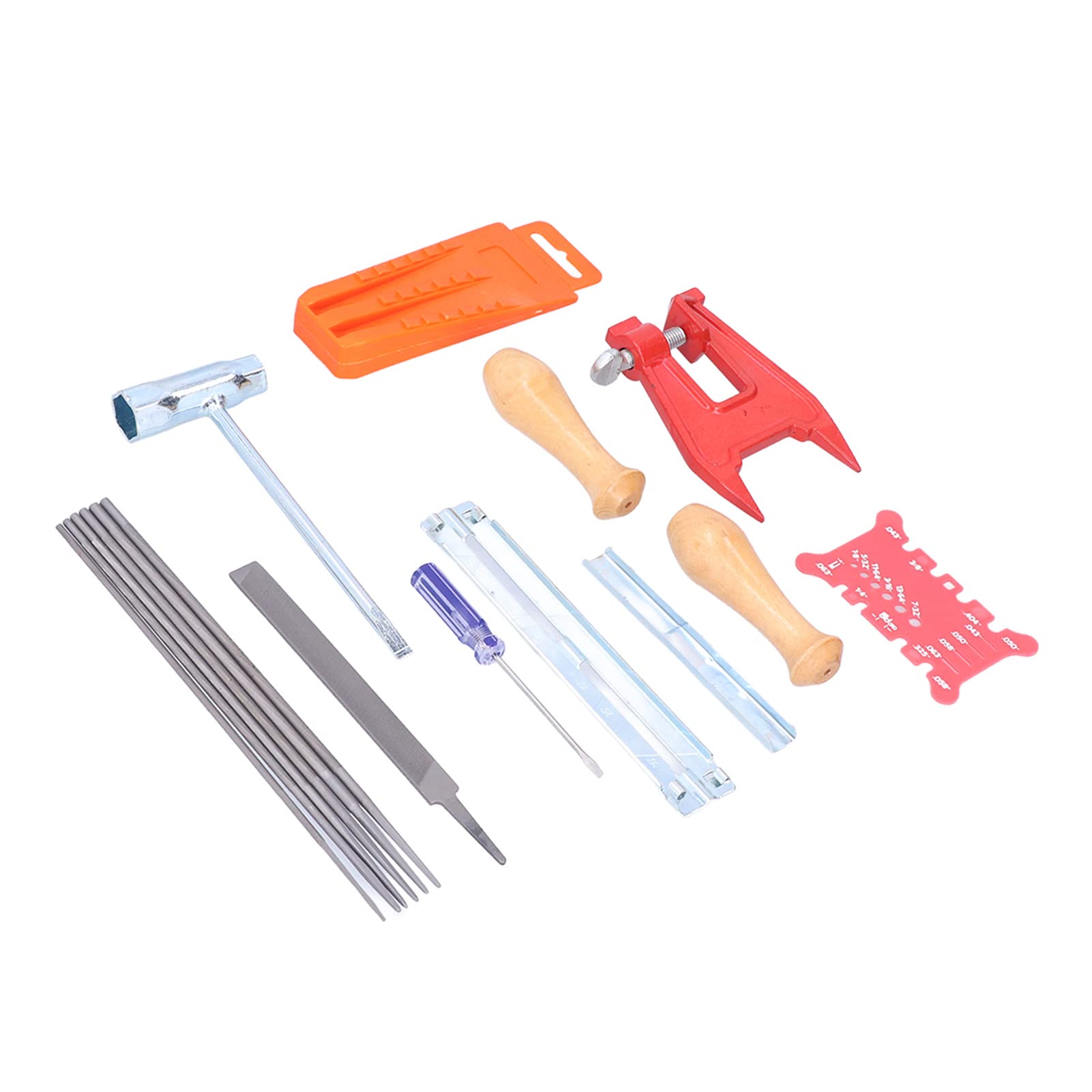 Affiliatore a Catena della Motosega, Kit di Affilatura per Catena e Canna Guida, File, Cunei di Abbattimento, con Custodia in Plastica Robusta, Strumenti di Manutenzione e
