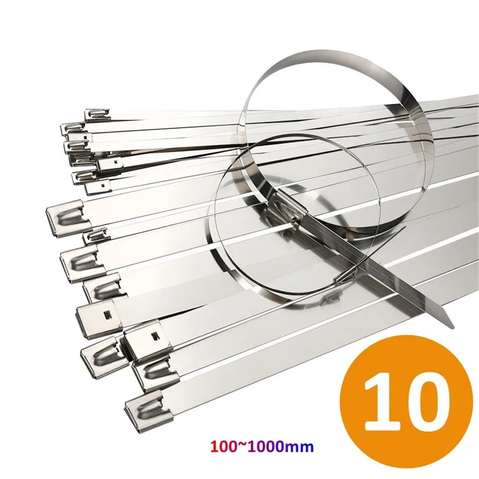 Fascette stringicavo in Acciaio Inossidabile 304 Multiuso, Fascette autobloccanti, Fascette stringicavo da 10 mm e 0,39 Pollici for Scarico per Fili, Cavi(20PCS,10x700mm)
