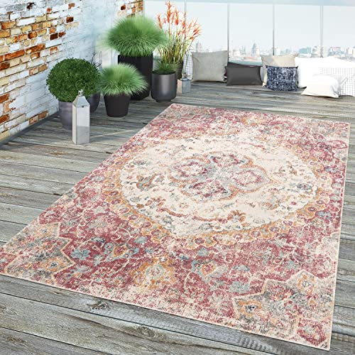 TT Home Alfombra Exterior Terraza Cocina Salon Vintage Abstract Moderna, Color:Coral, Tamaño:60x100 cm