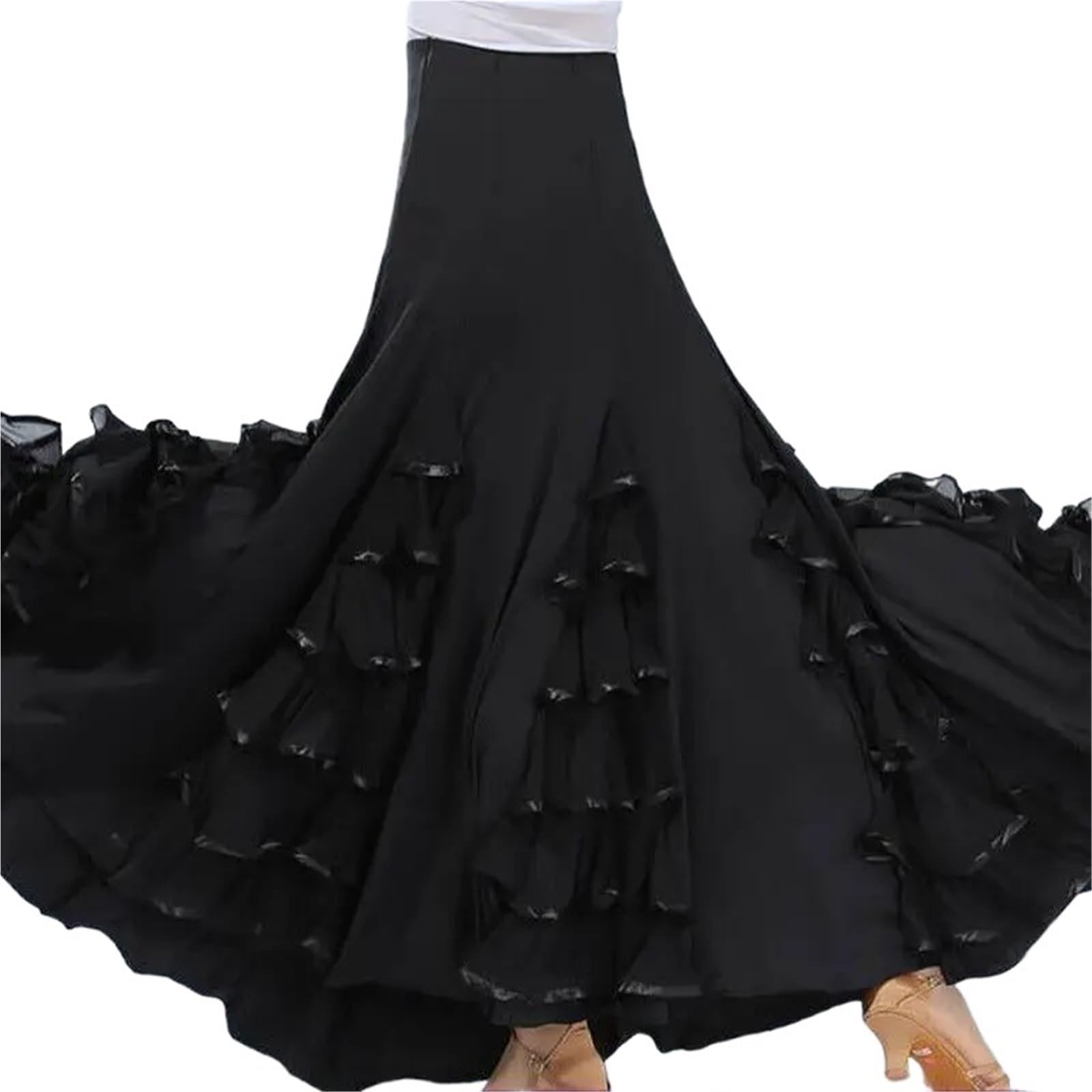 Falda Flamenca Mujer Vestido español de 360 ​​Grados for Mujer, Gran Swing, clásico, Gitano, vals, práctica de Baile, Ropa de Escenario, Traje de Baile de actuación(Color 19)