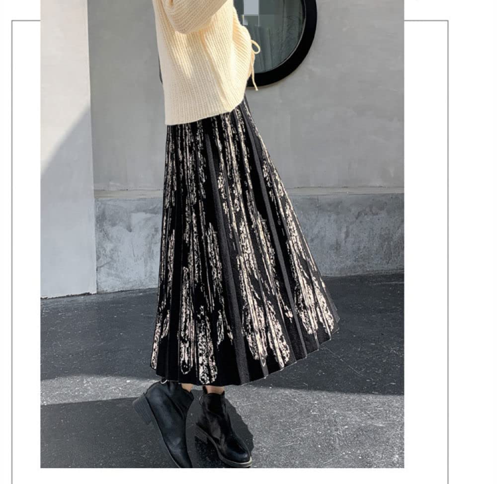 Gonne Invernali Donna,Gonna Invernale Nera Vita Elasticizzata Flowy Boho Gonna Svasata A Pieghe A Vita Alta Gonne A Maglia Calda per Le Donne Maxi Gonna A Trapezio Grande Pendolo
