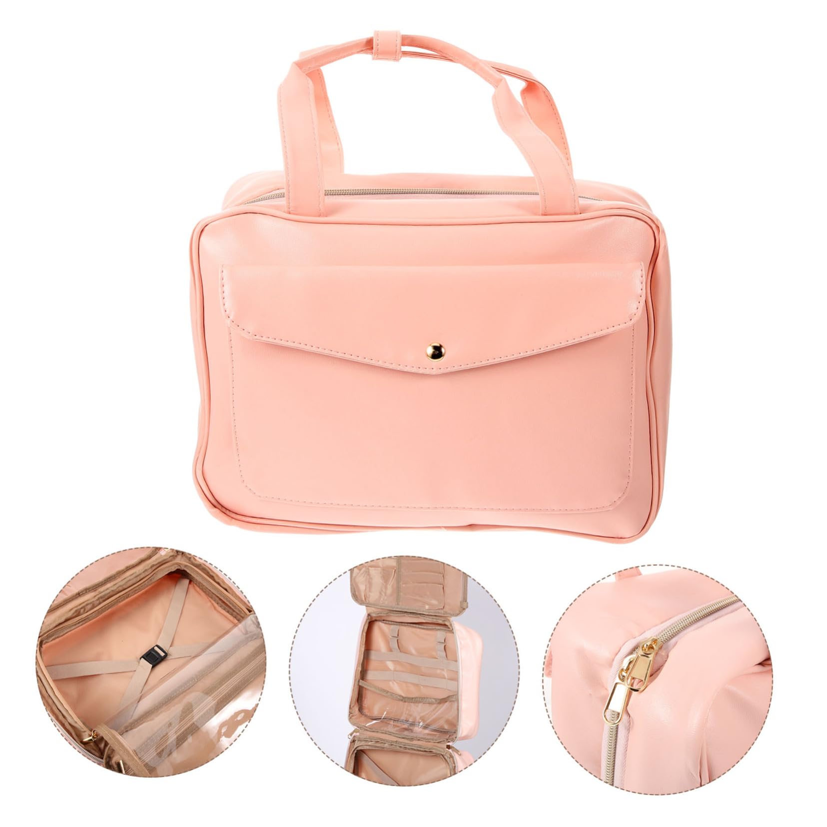 Borsa da Toilette da Viaggio in PU Pelle Organizzatore Cosmetici con Scomparti Multipli Trousse da Appendere per Donna Elegante e Resistente per Viaggi