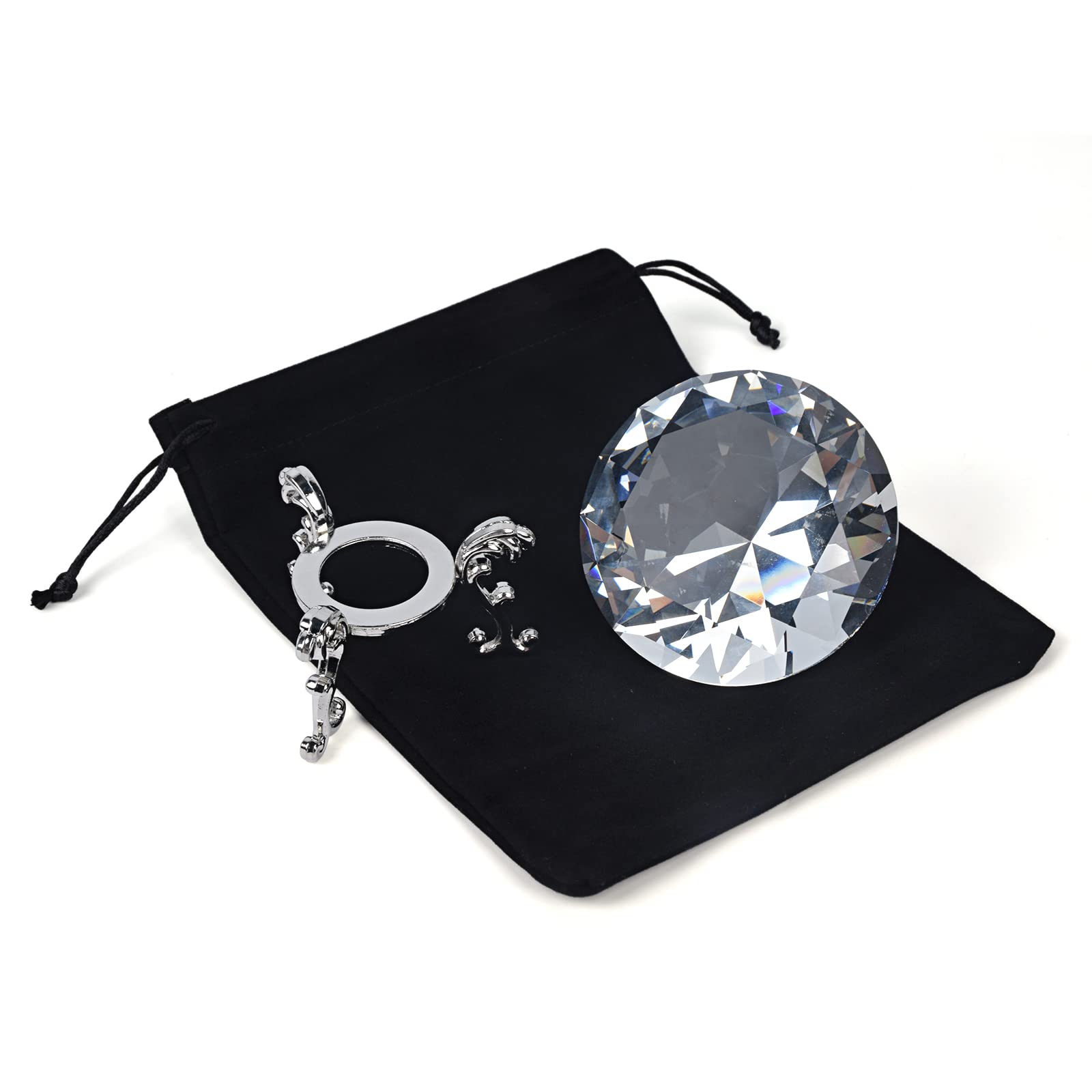 80mm Diamant Cristal Transparent avec Support en Verre, Diamants Décoratifs Presse-Papier, Diamant Décoration en Cristal pour Maison Mariage Fête Noël Anniversaire