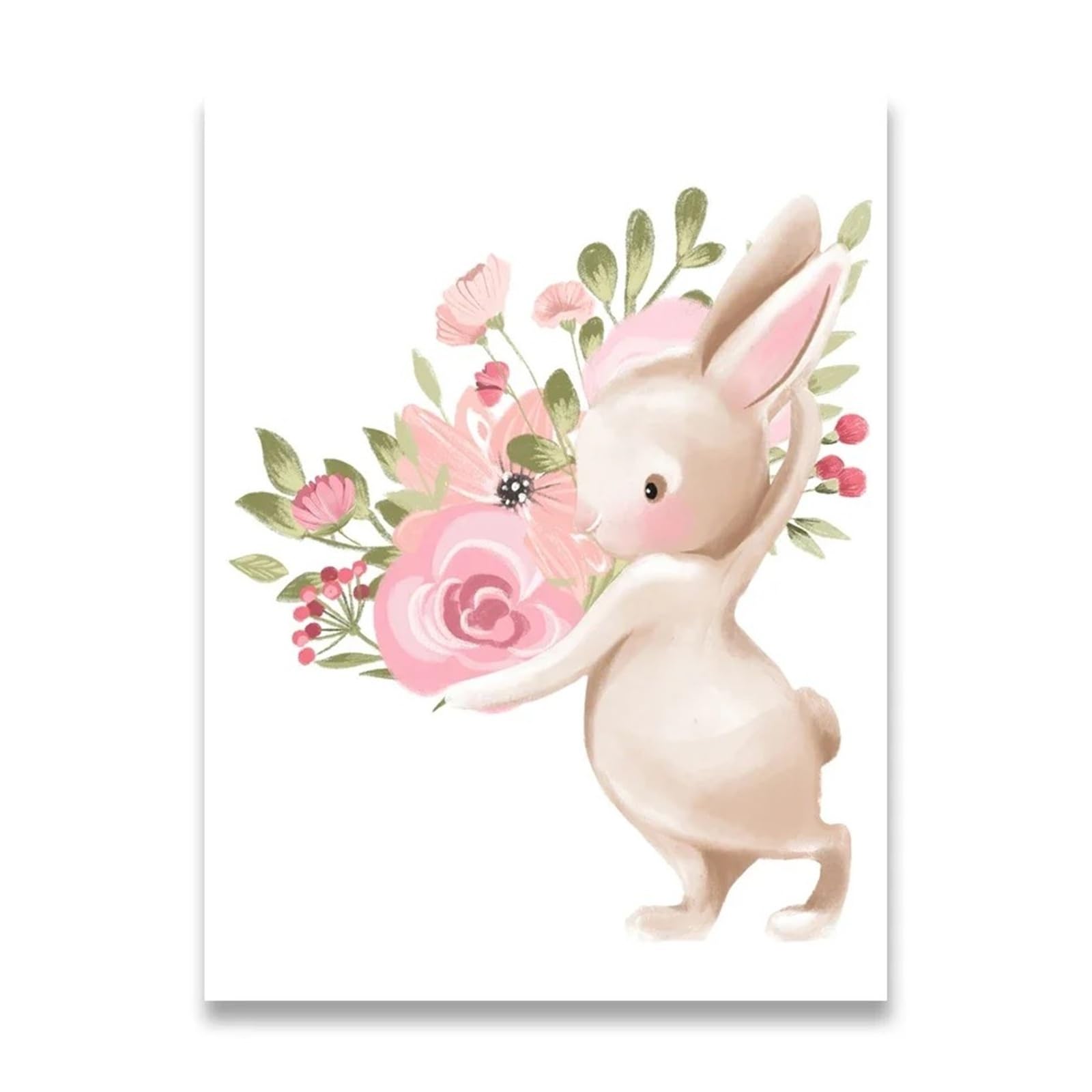 Xenite I Wall Art Canvas Prints Bunny Poster Paintings Animals Nursery Wall Art Print Canvas Painting Pink Flowers Cartoon Picture Baby Room Decor(,30X40cm)