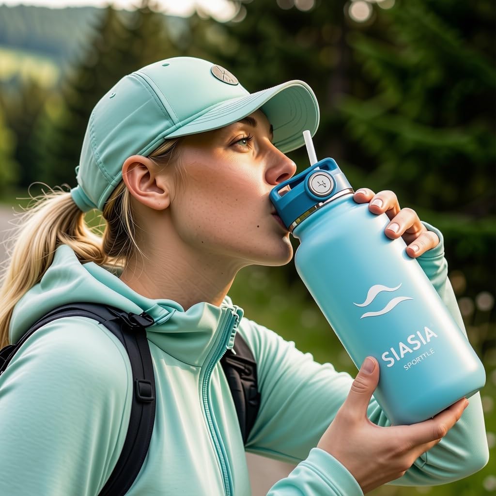 Borraccia Thermos termica 1L in acciaio inox – 3 tappi intercambiabili magnete telefono, pipetta sportiva e apertura ampia – borsa inclusa – ideale per sport, ufficio e viaggi, senza BPA