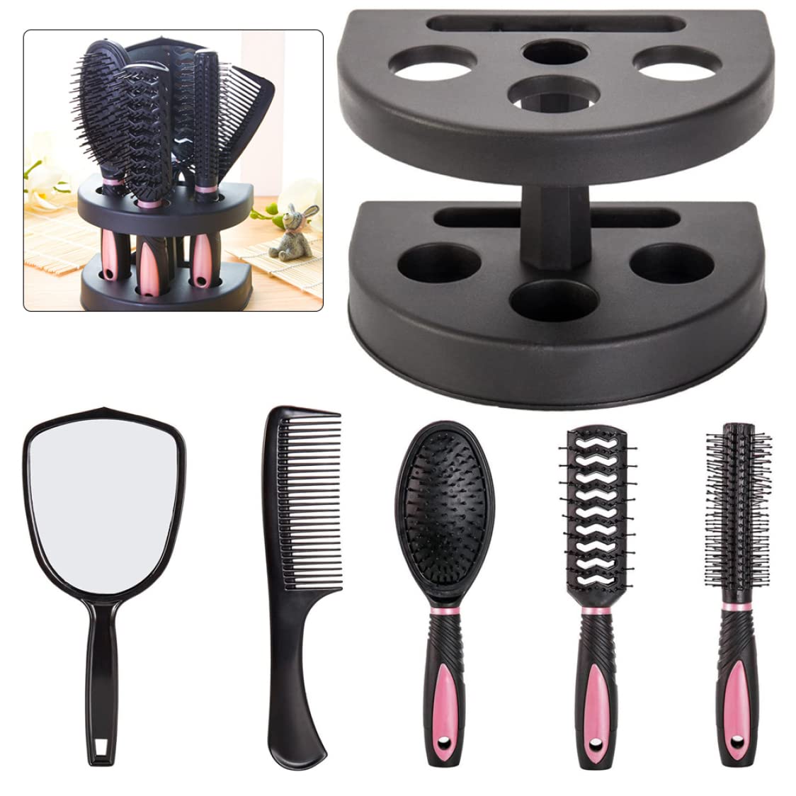5PCS Haarpflege Pinsel Set Frauen Kamm Set Damen Salon Haar Massage Professionelle Styling Werkzeuge mit Spiegel Halter