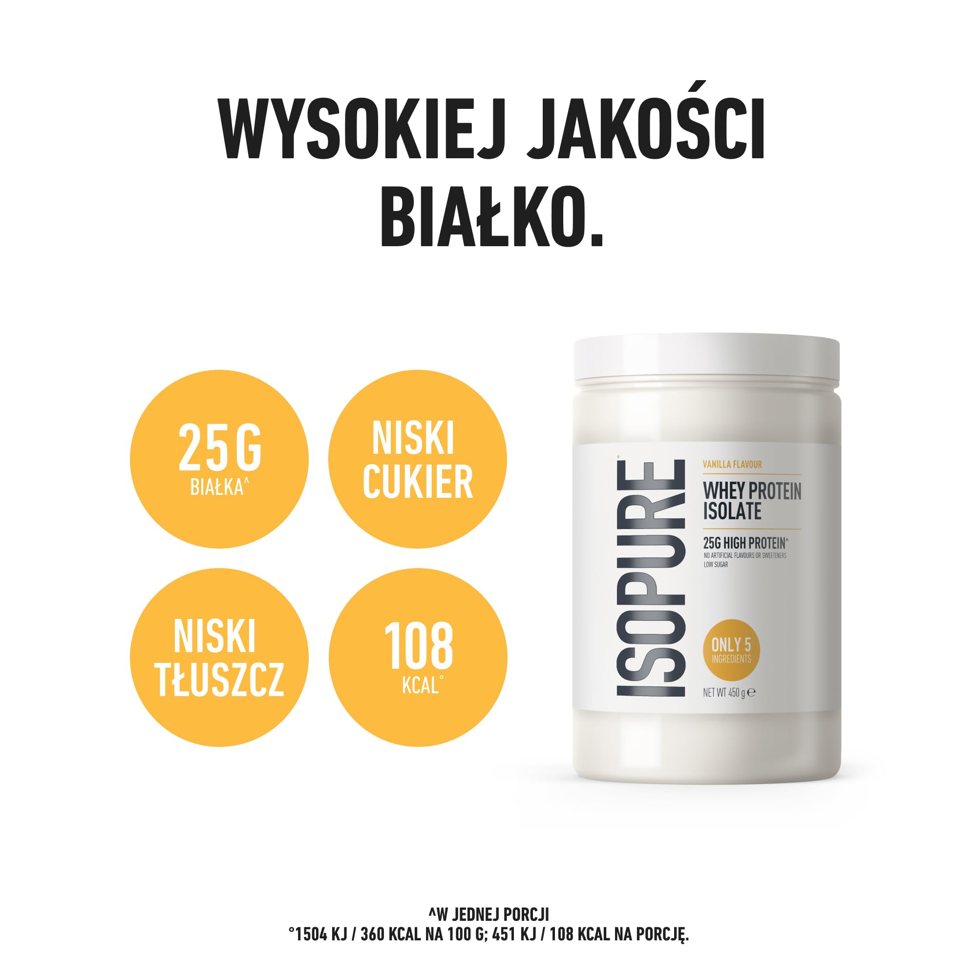 Isopure Waniliowy Izolat Białka Serwatkowego, Wysoka Zawartość Białka 25 g na Porcję, Niska Zawartość Cukru, Bez Sztucznych Aromatów i Słodzików, Tylko 5 Składników, 450 g