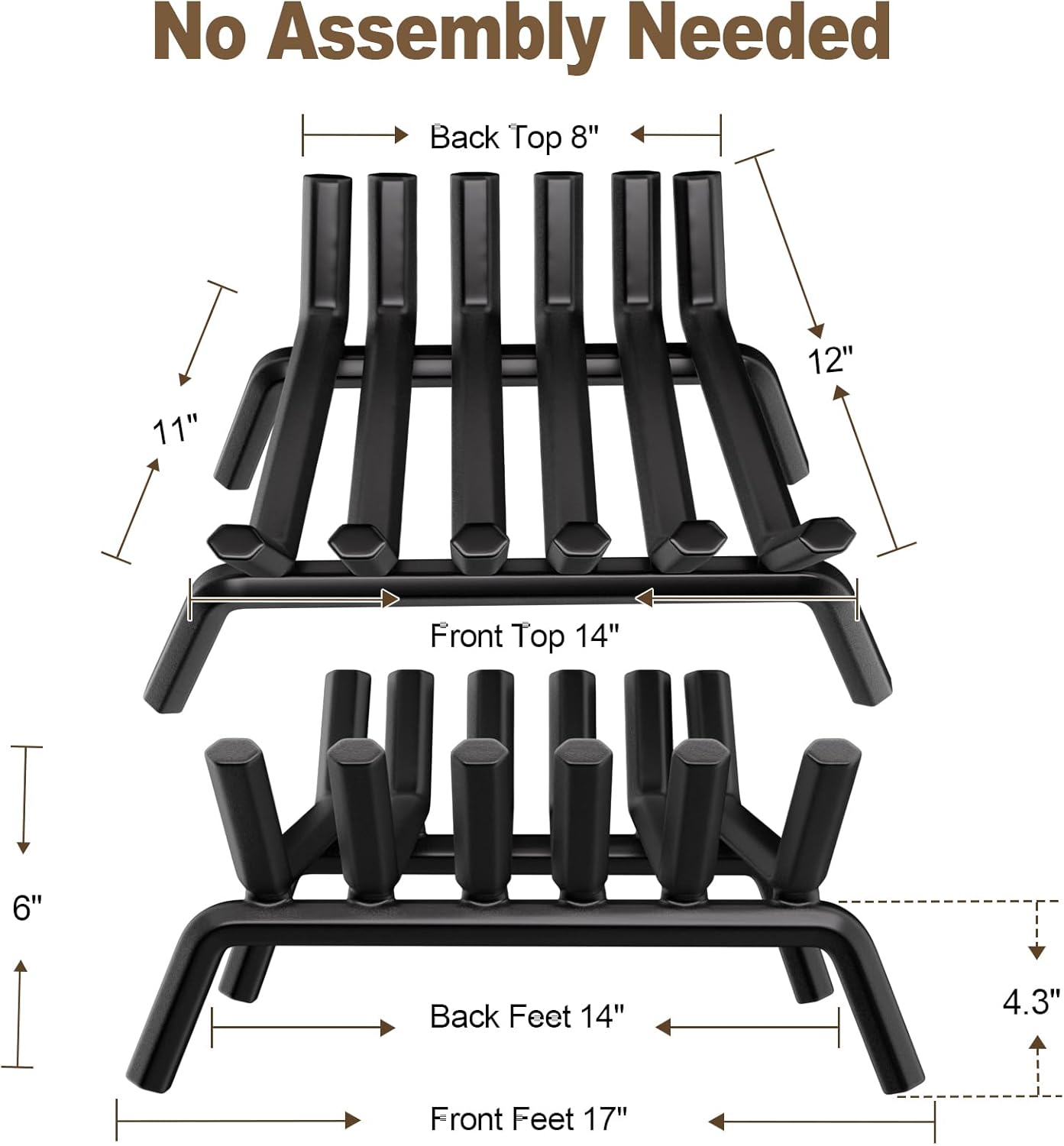 amagabeli garden & home fireplace log grate 17 inch wrought iron fire grates firewood log burning rack log holder heavy duty solid steel chimney hearth for outdoor kindling tools firepit wood stove
