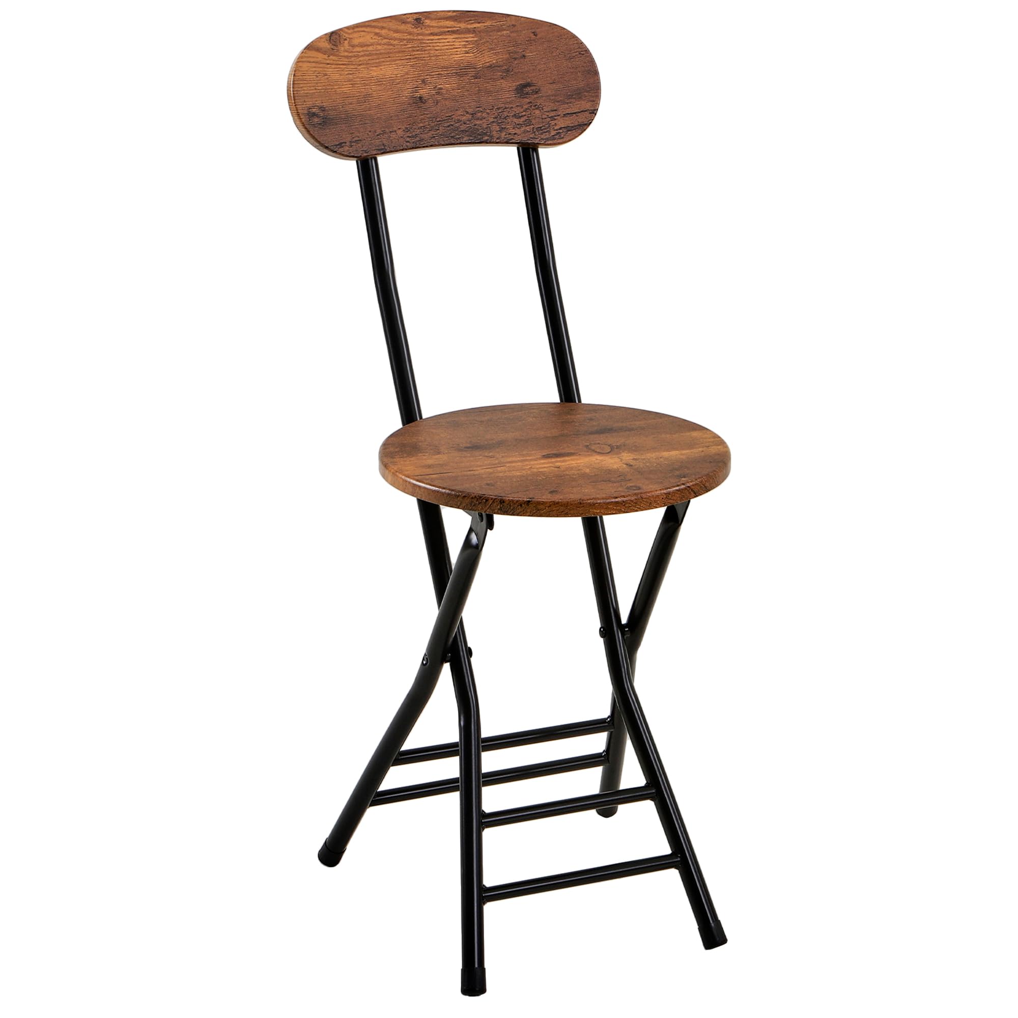 VECELO 折りたたみチェア 背もたれ パイプ椅子 折り畳み 軽量 スリム 持ち運び 組立不要 座面高45cm 耐荷重100kg 木目 ブラウン