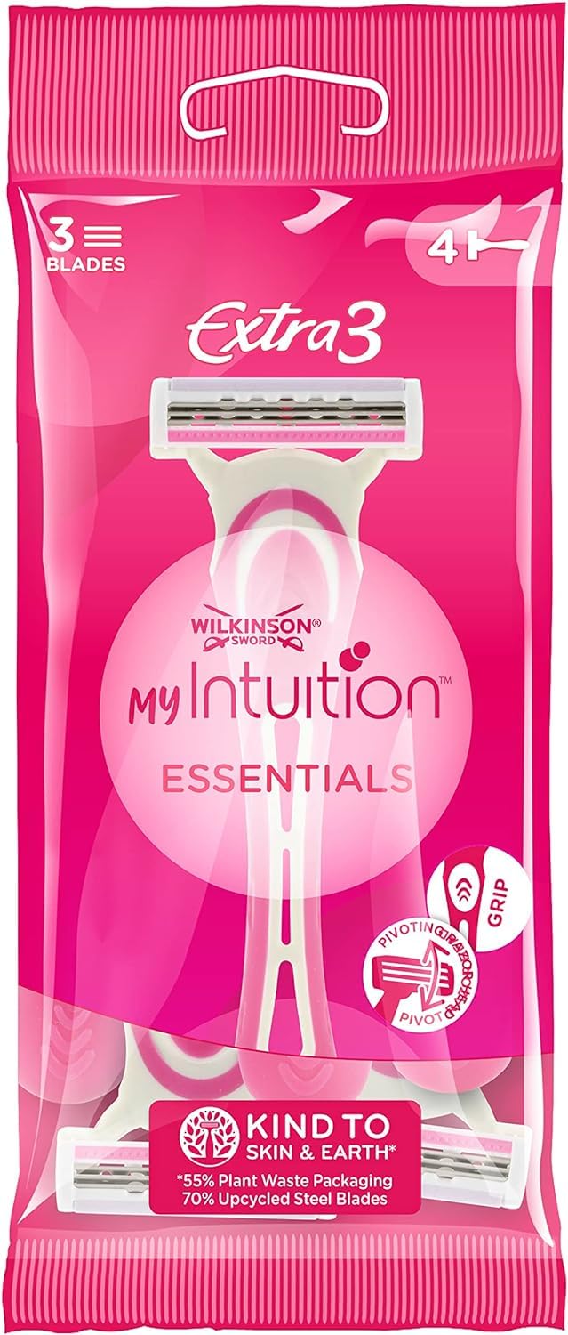 Wilkinson Sword Extra 3 Beauty Disposable Razor - 3 Blades Razor for Women - for Sensitive Skin - Pink Color Razors Pink 4 Count (Pack of 1)