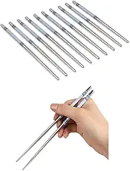 Kit com 5 pares de hashi (10 palitos) - Pauzinhos de cozinha de inox, hashis longos, macarrão, hashis de cozinha para frigideira, cozinha, noodles, comida japonesa, comida chinesa